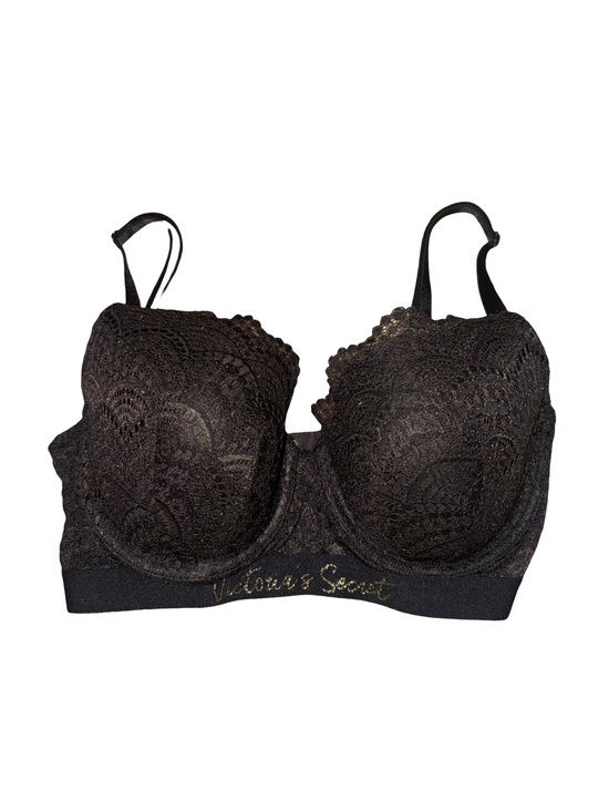 Victoria's Secret Other - Victoria’s Secret Lightly Lined Demi Bra Black Lace Logo Band 34DD